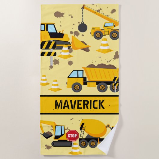 Serviette De Plage Enfants Construction Garçons Digger Custom (Devant)