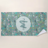 Serviette De Plage Enfants Cute Dinosaur Fossil Motif & Monogram Garç (Devant)