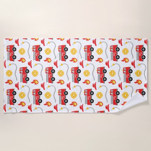 Serviette De Plage Enfants de camion-feu (Devant)