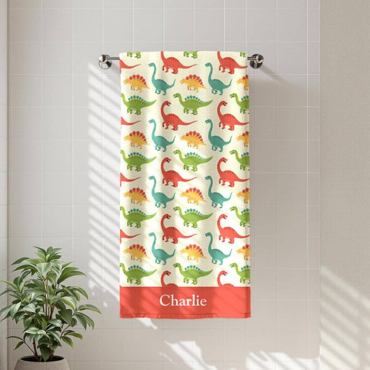 Serviette De Plage Enfants Dinosaure Rouge