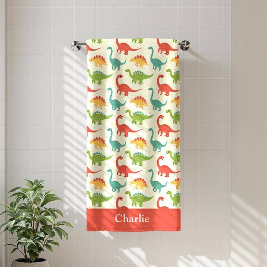 Serviette De Plage Enfants Dinosaure Rouge