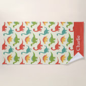 Serviette De Plage Enfants Dinosaure Rouge (Devant)