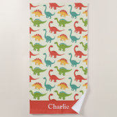 Serviette De Plage Enfants Dinosaure Rouge (Devant)