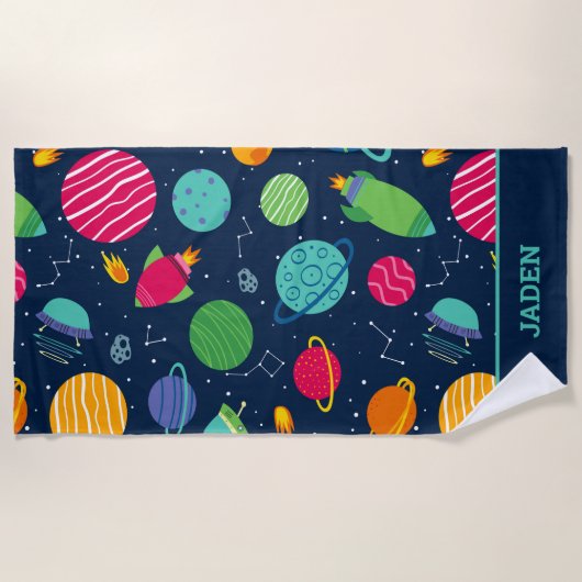 Serviette De Plage Enfants Espace Rockets Planètes Constellations (Devant)