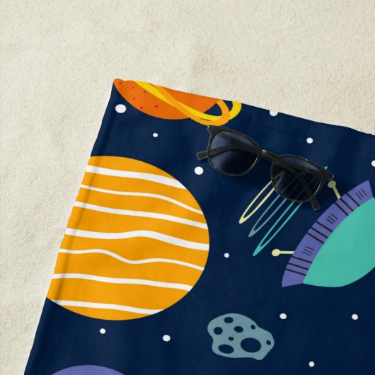 Serviette De Plage Enfants Espace Rockets Planètes Constellations  (En situation)
