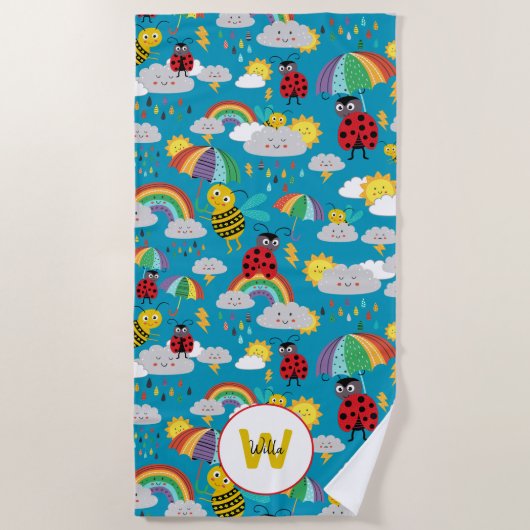 Serviette De Plage Enfants Ladybug Bumblebee Rainbows Personnalisé (Devant)