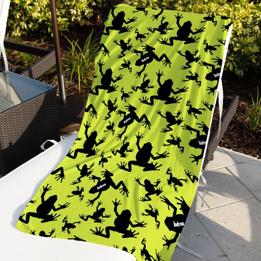 Serviette De Plage Enfants Motifs de grenouille verte et noire