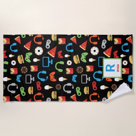 Serviette De Plage Enfants Personnalisé Jeu Vidéo Motif Gamer Snacks (Devant)