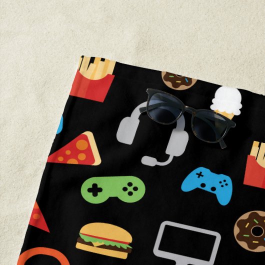 Serviette De Plage Enfants Personnalisé Jeu Vidéo Motif Gamer Snacks (En situation)