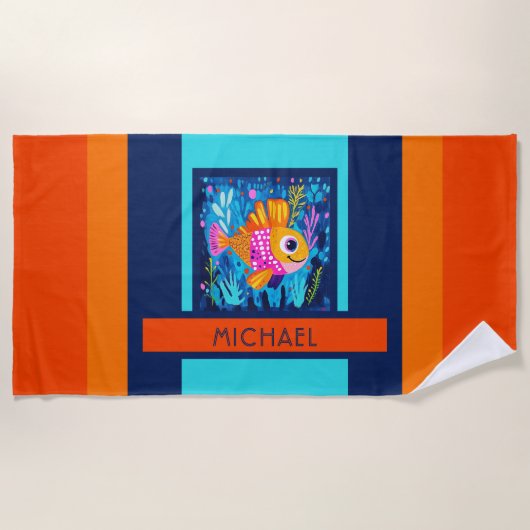 Serviette De Plage Enfants Poisson Coloré (Devant)