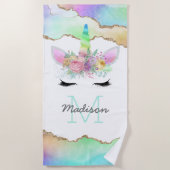 Serviette De Plage Enfants Rainbow Unicorn Monogramme (Devant)