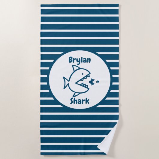 Serviette De Plage Enfants rayés blancs bleus personnalisés de (Devant)