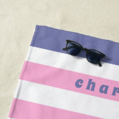 Serviette De Plage Enfants rayés gris rose blanc rose blanc (En situation)