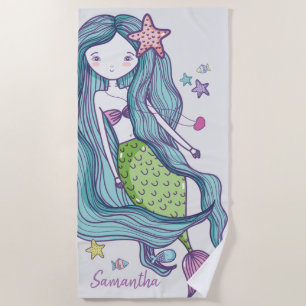 Serviette De Plage Enfants Sirène Personnalisés