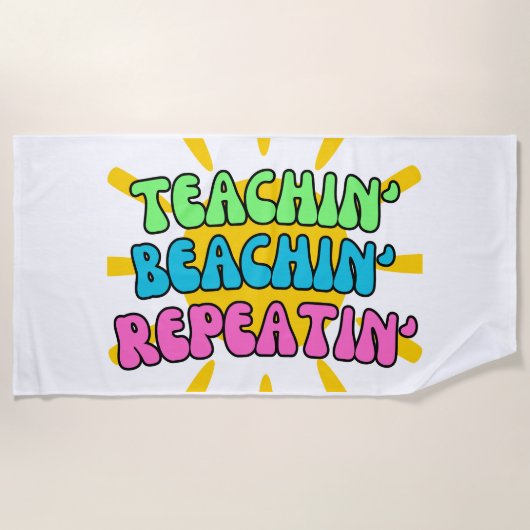 Serviette De Plage Enseignant', Beachin', Répétition' avec soleil (Devant)
