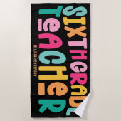 Serviette De Plage Enseignant de 6e année coloré (Devant)