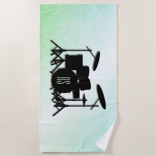 Serviette De Plage Ensemble de tambour monogramme vert (Devant)