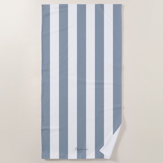 Serviette De Plage Épais rayures verticales Dusty Nom bleu rayé (Devant)
