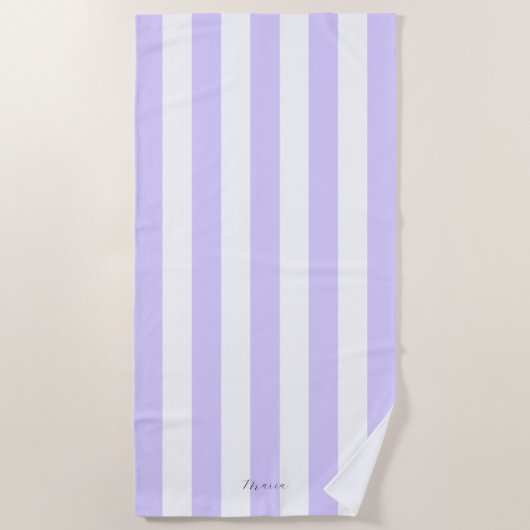 Serviette De Plage Épais Rayures Verticales Pastel Lilac Nom Gratté (Devant)