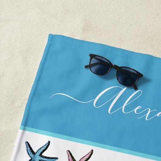 Serviette De Plage Epaule Turquoise marine bleu rose violet (En situation)