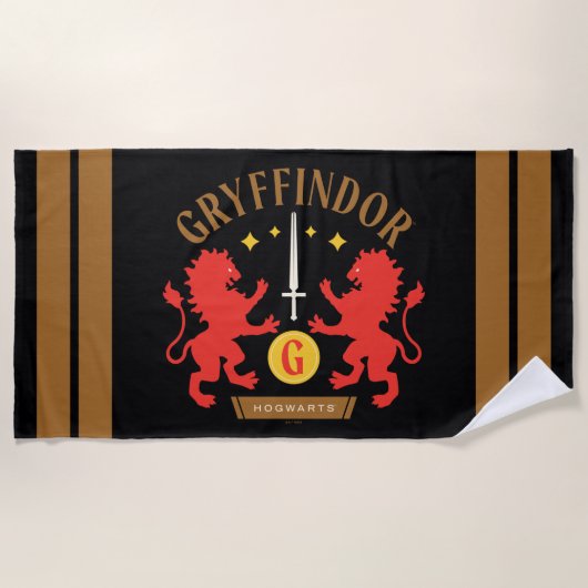Serviette De Plage Épée graphique double lion de la maison GRYFFINDOR (Devant)
