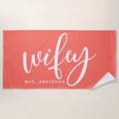 Serviette De Plage Épouse Corail Et Blanc Jeune Mariée (Devant)