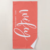 Serviette De Plage Épouse Corail Et Blanc Jeune Mariée (Devant)