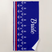 Serviette De Plage Épouse d'Ancres blanches nautiques (Devant)