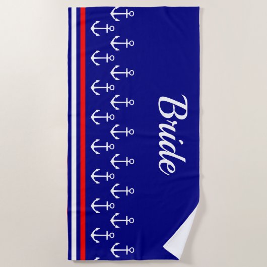 Serviette De Plage Épouse d'Ancres blanches nautiques (Devant)