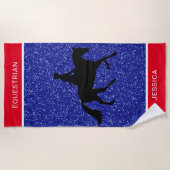 Serviette de plage équestre rouge, blanc et bleu (Devant)