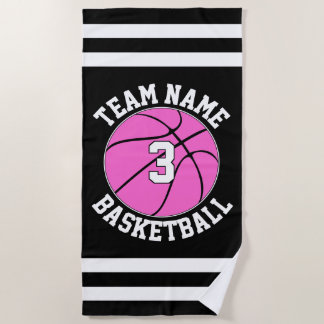 Serviette De Plage Équipe de basket-ball rose Nom et numéro de joueur