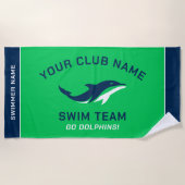 Serviette De Plage Équipe de natation Navy Vert Nom personnalisé (Devant)