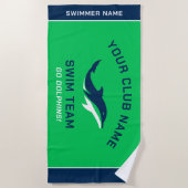 Serviette De Plage Équipe de natation Navy Vert Nom personnalisé (Devant)