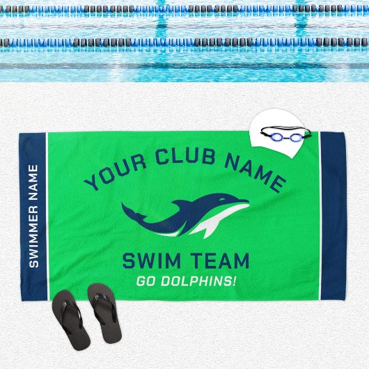 Serviette De Plage Équipe de natation Navy Vert Nom personnalisé