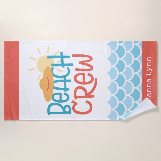 Serviette De Plage Équipe de plage de style rétro personnalisable (Devant)