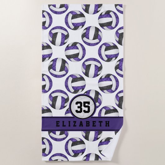Serviette De Plage équipe de volley-ball noir violet couleurs cadeaux (Devant)