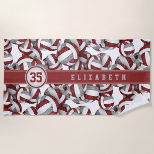 Serviette De Plage équipe de volley-ball sur mesure maroon gris coule