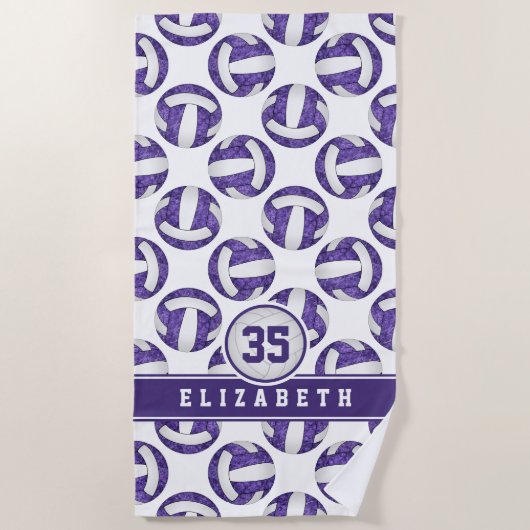Serviette De Plage équipe de volley-ball violette blanche couleur spo (Devant)