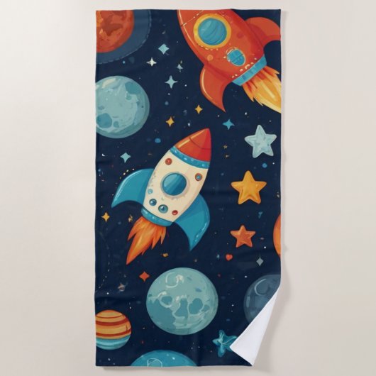 Serviette De Plage Espace et planètes de fusées cool (Devant)