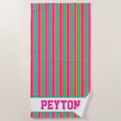 Serviette de plage esthétique rose et vert Preppy (Devant)