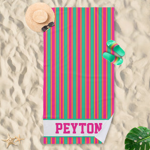 Serviette de plage esthétique rose et vert Preppy