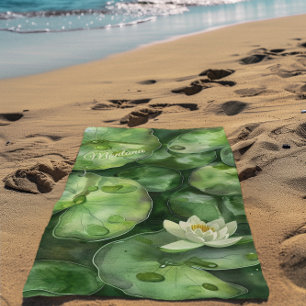 Serviette De Plage Étang de aquarelle tranquille personnalisé Cadea