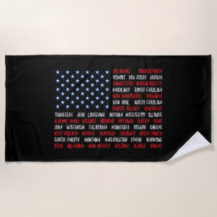 Serviette De Plage États-Unis Drapeau américain Tous les 50 noms d'Ét