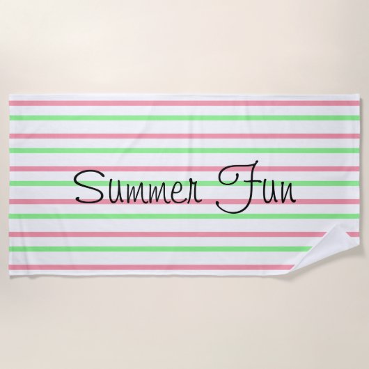 Serviette De Plage Été Amusants Rose Vert Blancs (Devant)