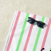 Serviette De Plage Été Amusants Rose Vert Blancs (En situation)