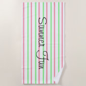 Serviette De Plage Été Amusants Rose Vert Blancs (Devant)