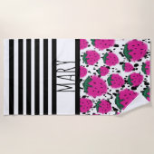 Serviette De Plage Été Black Stripes Fraises Abstraite (Devant)