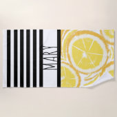 Serviette De Plage Été Black Stripes Lemon Abstrait (Devant)