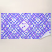 Serviette De Plage Été Doux Purple Bleu Plaid Personnaliser Monogramm (Devant)