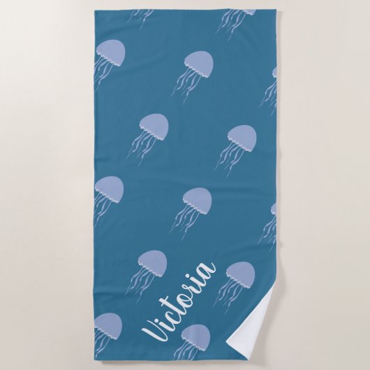 Serviette de plage été méduse bleue nom (Devant)